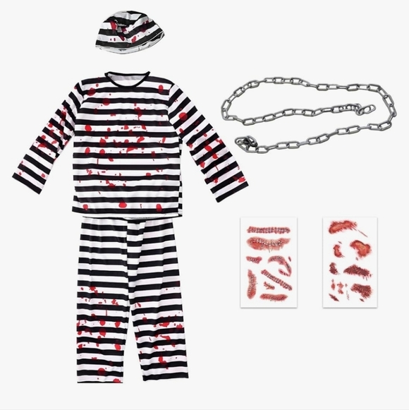 Felt's Fun Finds Other - Striped Prisoner Costume with Hat and Chain